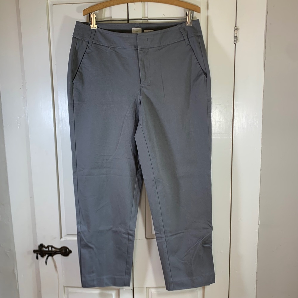 A New Day Womens Gray Stretch Cotton Ankle Pants Size 10 High Rise Slim Tapered
